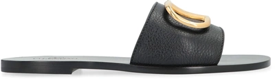 Shop Valentino Garavani - Leather Slides With Logo In Black