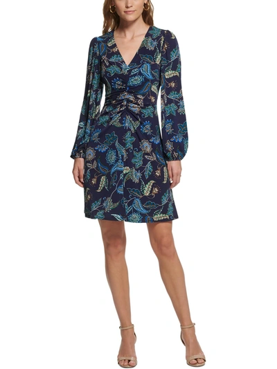 Shop Vince Camuto Womens Floral Print Ruched Mini Dress In Blue