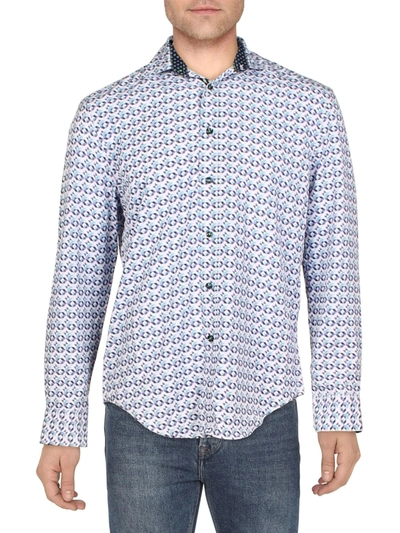 Shop Society Of Threads Mens Geometric Collared Button-down Shirt In Blue