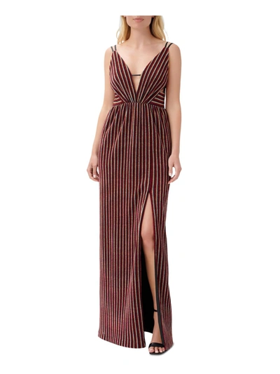 Shop Aidan Mattox Womens Metallic Side-slit Evening Dress In Brown