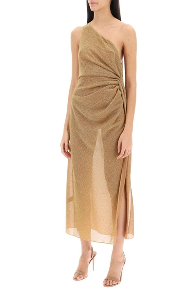 Shop Oseree Oséree One-shoulder Dress In Lurex Knit In Gold