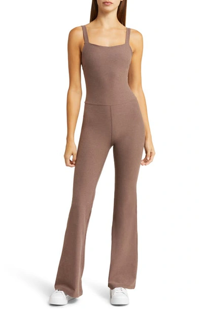 Shop Beyond Yoga Hit The Scene Space Dye Flare Jumpsuit In Truffle Heather