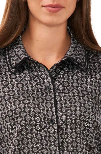 Shop Halogen Geo Print Layered Collar Button-up Shirt In Rich Black