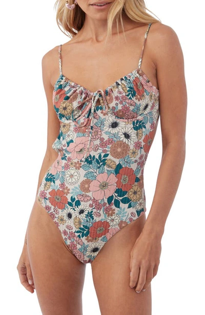 Shop O'neill Tenley Floral Kailua Underwire One-piece Swimsuit In Cement