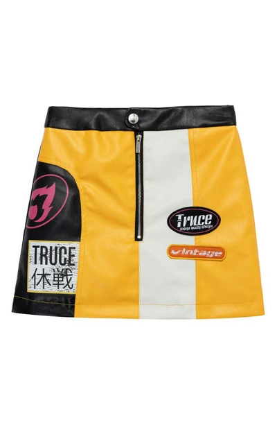 Shop Truce Kids' Colorblock Patches Faux Leather Skort In Black Multi