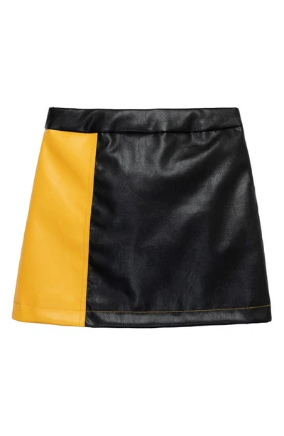 Shop Truce Kids' Colorblock Patches Faux Leather Skort In Black Multi