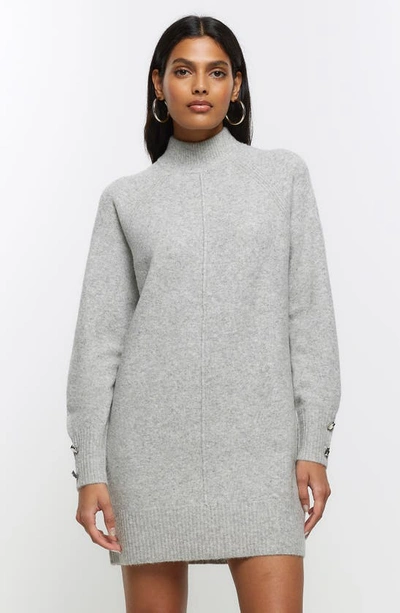 Shop River Island Long Sleeve Mock Neck Sweater Dress In Grey