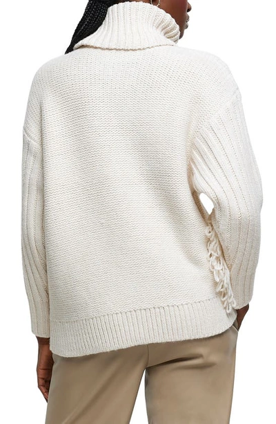 Shop River Island Fringe Turtleneck Sweater In Cream
