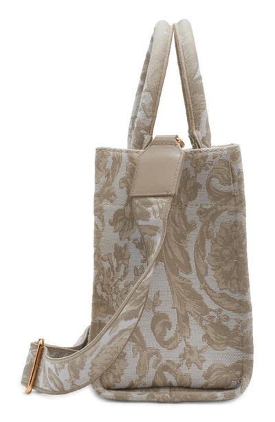 Shop Versace Large Jacquard Canvas Tote In Beige/  Gold