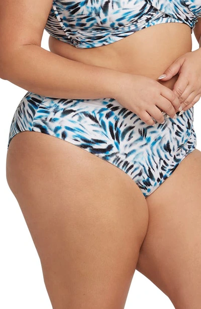 Artesands Ze Blue Mondrian High Waist Reversible Bikini Bottoms In White