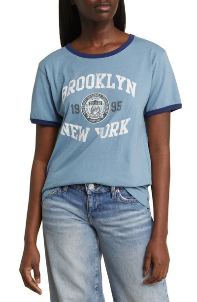 Shop Golden Hour Brooklyn Baseball Ringer Graphic T-shirt In Coronet Blue