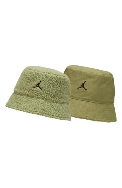 Shop Jordan Apex Cotton Blend Bucket Hat In Sky Light Olive/ White/ Black