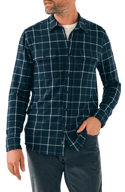 Shop Faherty Legend Plaid Brushed Knit Button-up Shirt In Low Rider Blue