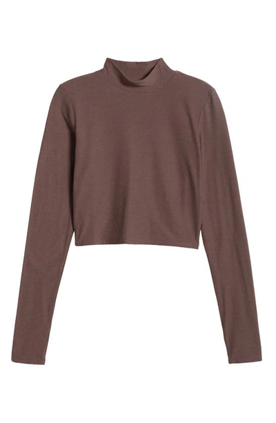 Shop Beyond Yoga Moving On Featherweight Mock Neck Crop Top In Truffle Heather