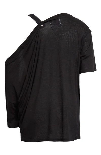 Shop Takahiromiyashita The Soloist Takahiromiyashita Thesoloist. Asymmetric One-shoulder Cotton & Silk T-shirt In Black