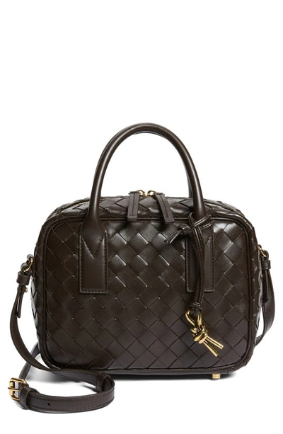 Shop Bottega Veneta Mini Bauletto Intrecciato Lambskin Leather Handbag In Fondant/ Brass