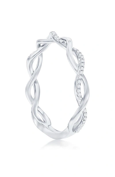 Simona Sterling Silver Intertwined Diamond Band Ring In Silver
