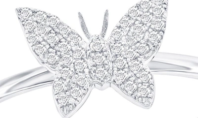 Simona Sterling Silver Pavé Diamond Butterfly Ring In Silver