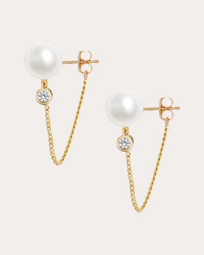 Shop Poppy Finch Women's Diamond & Pearl Chain-drop Stud Earrings In White