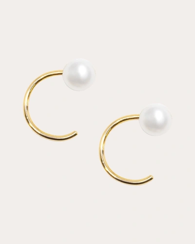 Shop Poppy Finch Women's Pearl Petite Huggie Earrings In White