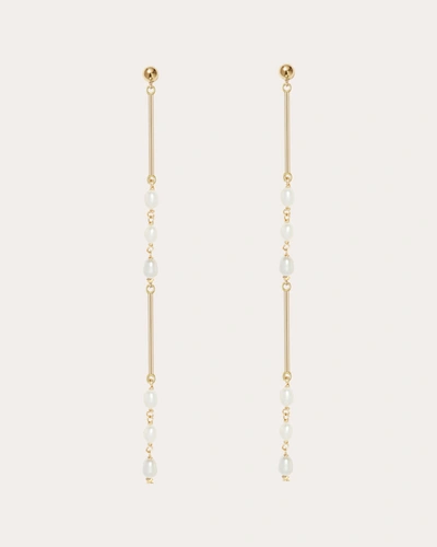 Shop Poppy Finch Women's Keshi Pearl Linear Bar Drop Earrings In Gold