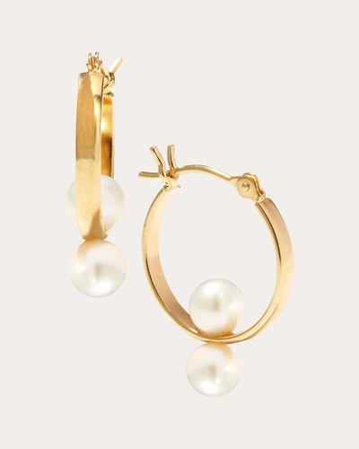 Shop Poppy Finch Women's Pearl Duo Small Hoop Earrings In Gold