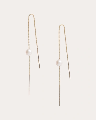 Shop Poppy Finch Women's Pearl Long Threader Earrings In White