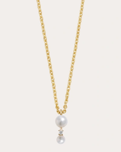 Shop Poppy Finch Women's Diamond & Double Pearl Pendant Necklace In White