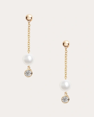 Shop Poppy Finch Women's Diamond & Pearl Linear Drop Earrings In White