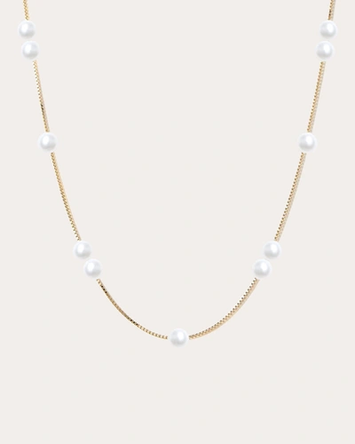 Shop Poppy Finch Women's Pearl Box Chain Station Necklace In White
