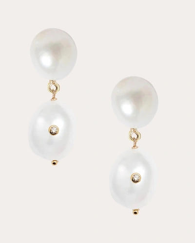 Shop Poppy Finch Women's Diamond & Pearl Duo Oval Drop Earrings In White