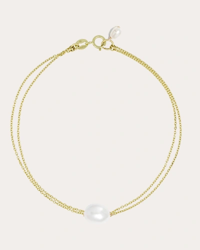 Shop Poppy Finch Women's Round Pearl Double-chain Bracelet In Gold