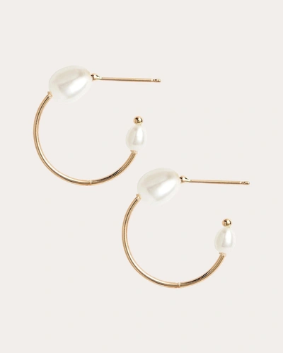 Shop Poppy Finch Women's Oval Pearl Hoop Earrings In White