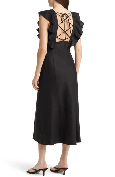 Shop Rails Constance Lace-up Linen Dress In Black