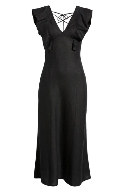 Shop Rails Constance Lace-up Linen Dress In Black