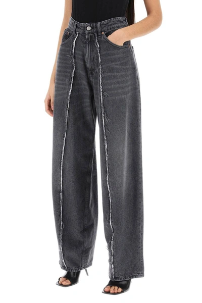 Shop Mm6 Maison Margiela Distressed Jeans With Wide Leg In Grey