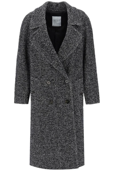 Shop Mvp Wardrobe Oversized Herringbone Coat In Black
