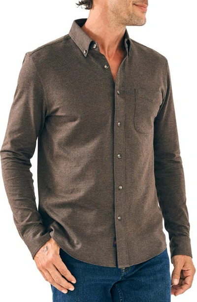 Shop Faherty Houndstooth Knit Button-down Shirt In Brown Houndstooth