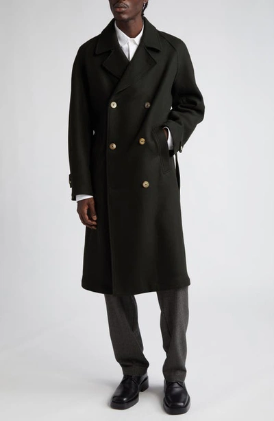 Shop De Bonne Facture Grandad Oversize Belted Wool Trench Coat In Forest Green