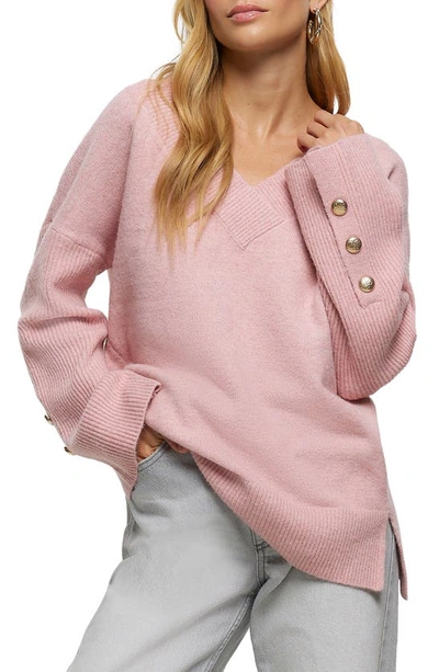 Shop River Island V-neck Sweater In Pink