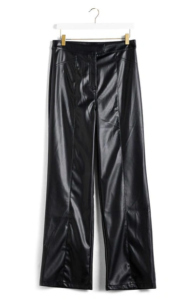 Shop River Island High Waist Faux Leather Straight Leg Pants In Black