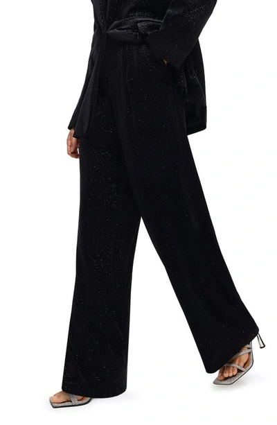 River Island Sparkle Slim Fit Velvet Trousers In Black