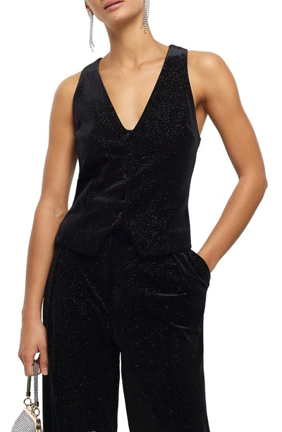 Shop River Island Sparkle Button Front Waistcoat In Black