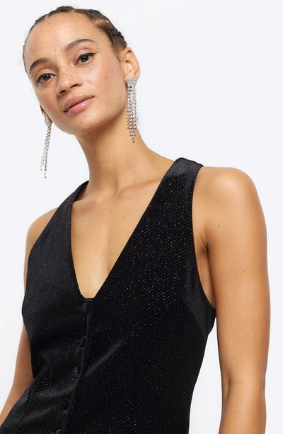 Shop River Island Sparkle Button Front Waistcoat In Black
