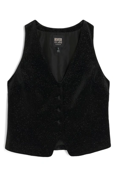 River Island Sparkle Button Front Waistcoat In Black