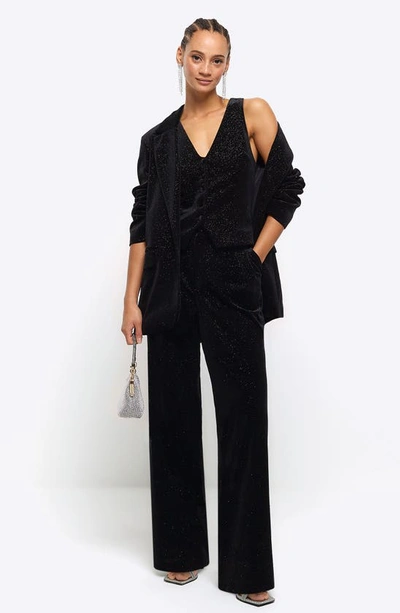 River Island Sparkle Button Front Waistcoat In Black