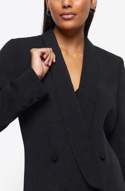 River Island Shawl Collar Longline Blazer In Black