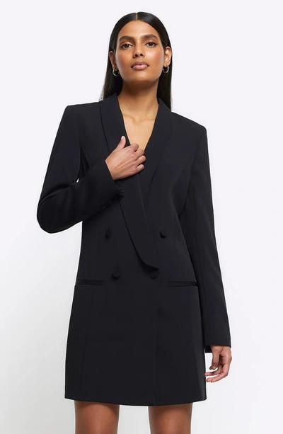 Shop River Island Shawl Collar Long Sleeve Blazer Dress In Black