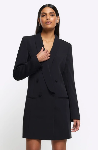 River Island Shawl Collar Longline Blazer In Black