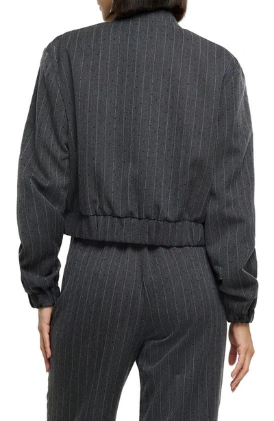 River Island Heat Seal Pinstripe Bomber Jacket In Grey
